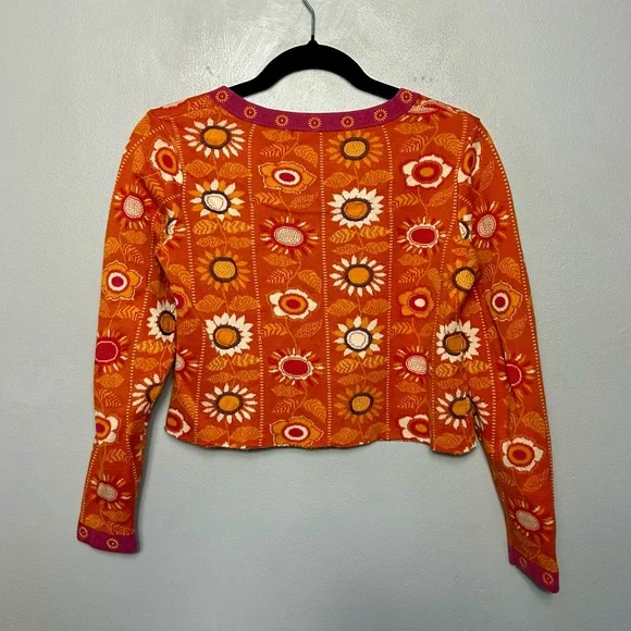 Gudrun Sjoden Floral Cardigan Sweater Cropped Size Small Orange - Picture 2 of 3